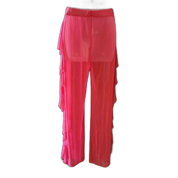 Sheer Mesh Pink Loose Cover Up Elastic High Waist Wide Leg Pants Sz S - Picture 7 of 8